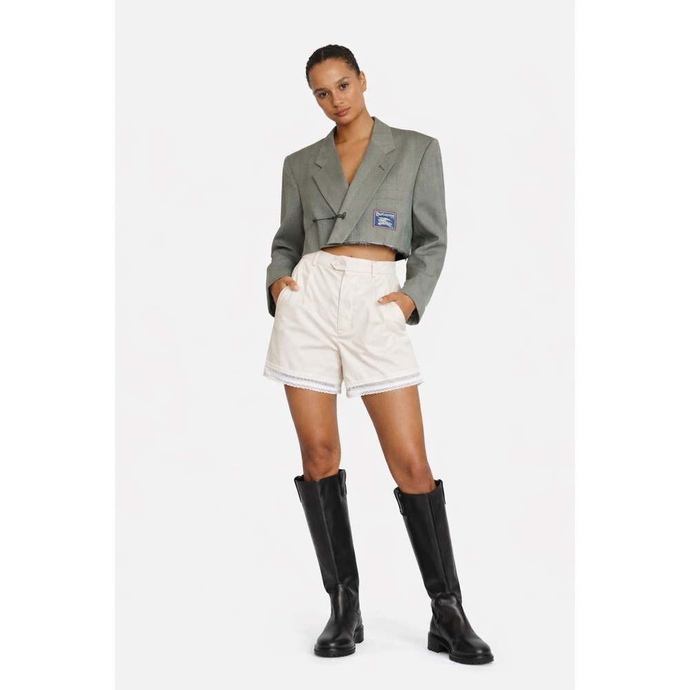 Cream Lace Trim Pleated Tailored Shorts Reworked Designer Made 100% Silk M(8-10)